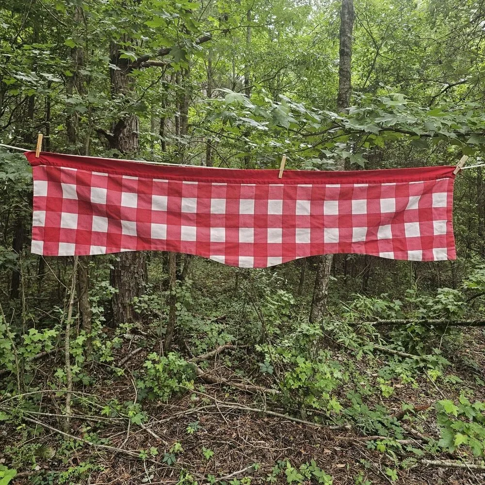 Vintage Red & White Gingham Window Valance – Farmhouse Kitchen Cottage Decor